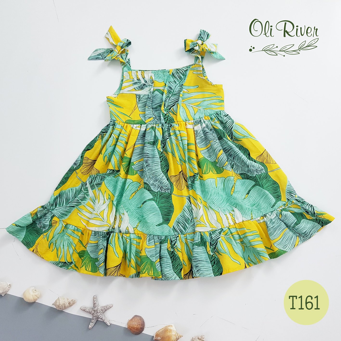 Ao Đầm Trẻ Em, Đầm Bé Gái Biển Xanh Oli River T161 - Jadiny