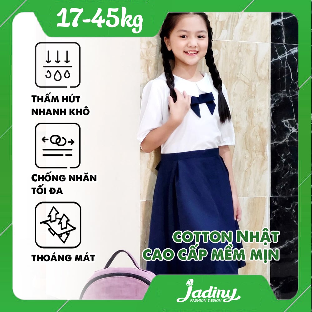 Đầm học sinh nữ cổ sen đính nơ ngực chất liệu cotton Nhật cao cấp mềm mịn, thoáng mát, bền và ít nhăn - GDP003