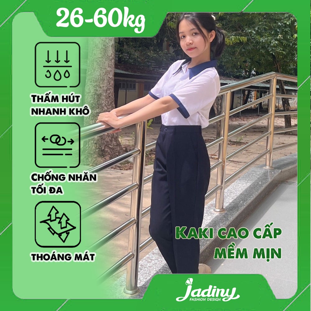 Quần tây học sinh nữ cao cấp kaki xanh đen mềm mịn, thoáng mát, bền và ít nhăn - GDP036