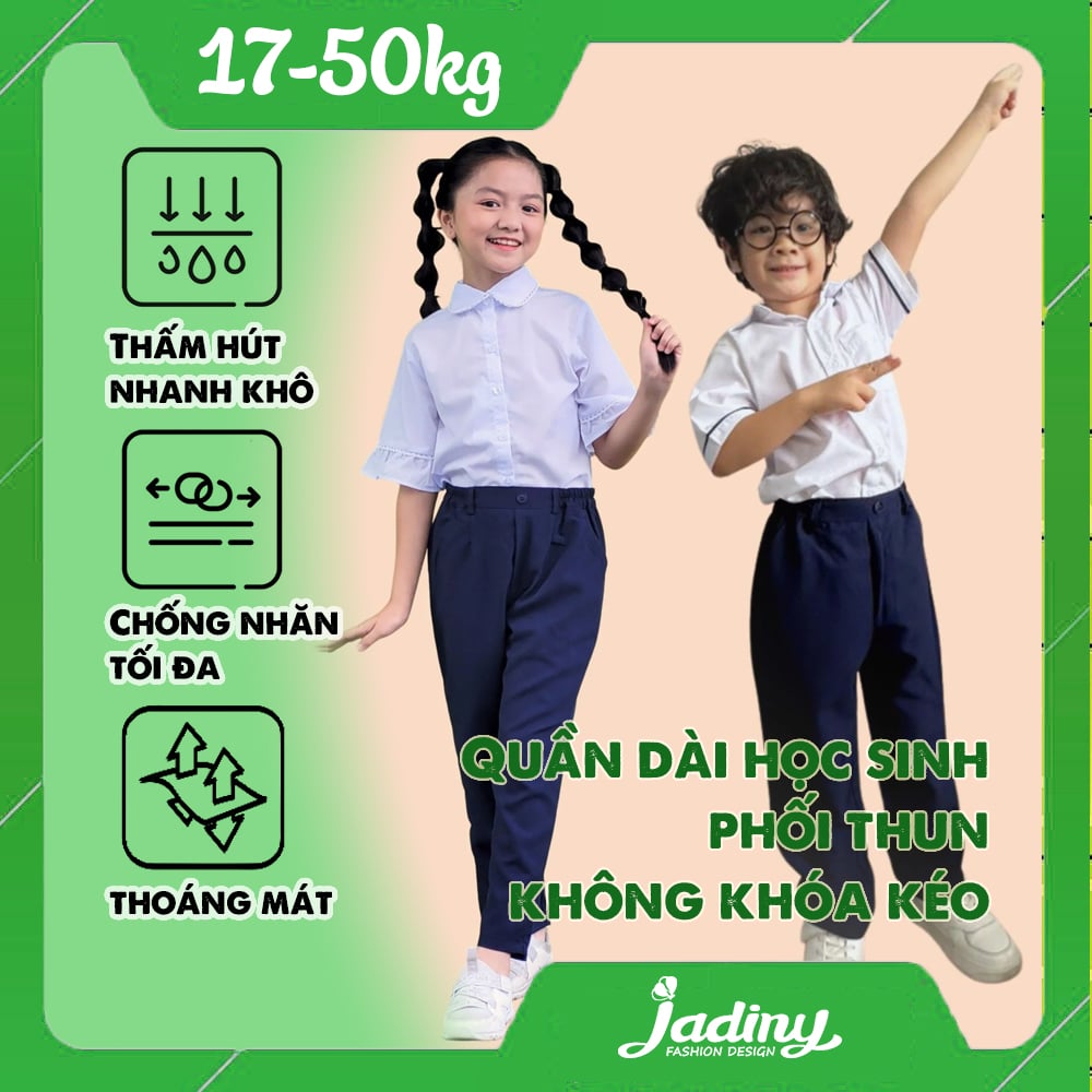 Quần dài học sinh phối thun hông không khóa kéo- TDP010