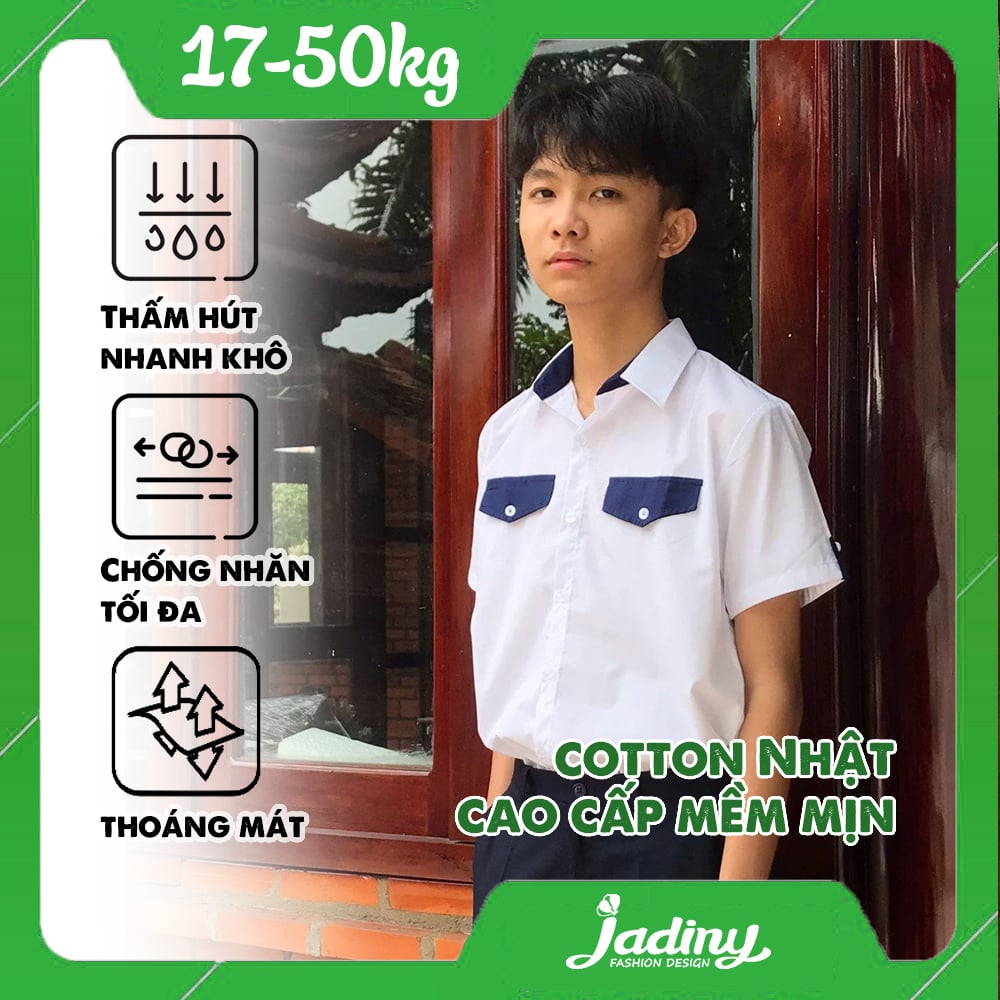 Áo sơ mi học sinh bé trai phối viền túi chân cổ - TDP015